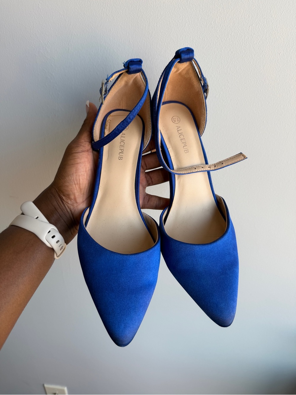 Alicepub Royal Blue Pointed Toe Ankle Strap Pumps